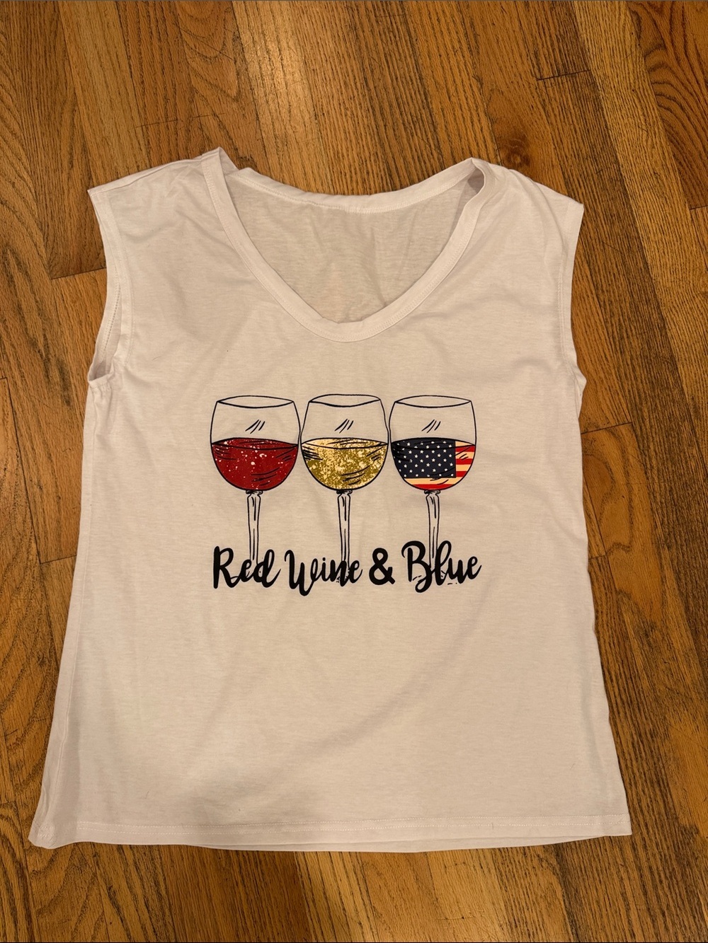 Red Wine & Blue Graphic Tank Top - White - Picture 1 of 5